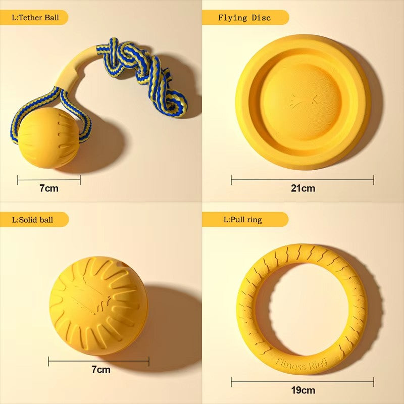 Brinquedos Duráveis de EVA para Cães 4 Peças Disco Voador + Bola + Corda para Puxar para Filhotes e Cães Adultos Conjunto Anti-Mordida para Limpeza dos Dentes?2024 Mais Vendido?