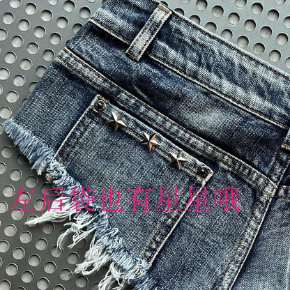 Slimming Skinny Denim Hot Pants - Vintage Wash Ultra Low-Rise Distressed Y2K Sexy Shorts for Baddie Street Style