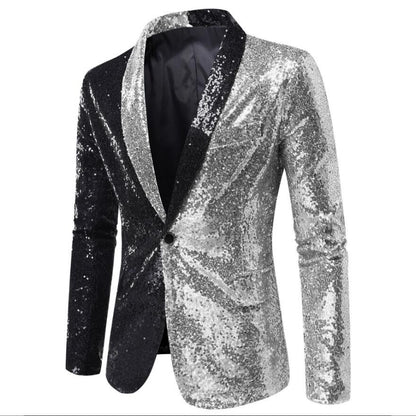 Shiny Gold Sequins Blazer for Men's New Slim Fitting Splicing Men's Suit Night Club Party DJ Stage Singer Dance Show Dress Homme
