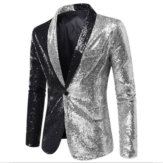 Shiny Gold Sequins Blazer for Men's New Slim Fitting Splicing Men's Suit Night Club Party DJ Stage Singer Dance Show Dress Homme