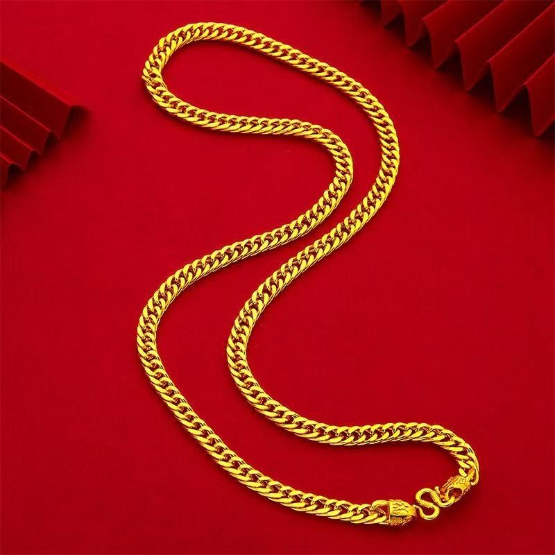 Luxurious 9999 24K real gold men's flat chain Boss necklace is simple and elegant, men's exclusive gold jewelry gold necklace