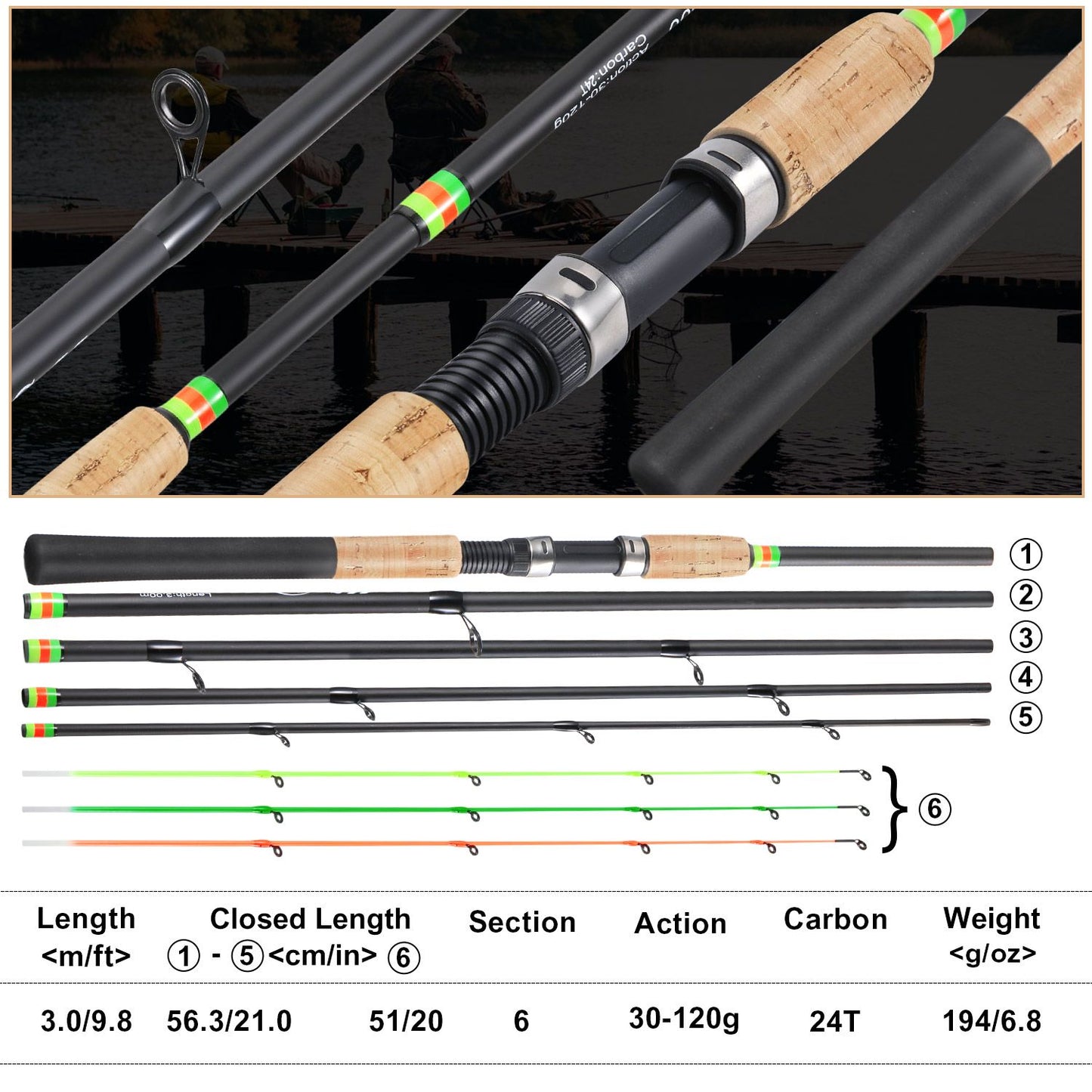 Varas de pesca Sougayilang Feeder ultraleves de fibra de carbono para pesca de carpa com tração máxima de 15 kg com potência L M H para pesca de robalos, carpas e trutas
