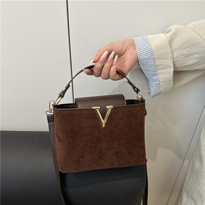 Fashionable Mini Suede Women's Bag, Faux Suede Tote Bag, Hardware Lock Buckle Decoration Handbag Purse Shoulder Cross Body Bags