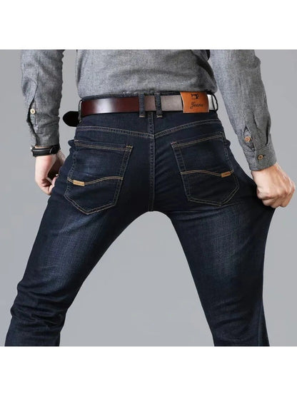 2025 Masculino NOVO Jeans Masculino da Moda Negócios Estilo Clássico Casual Elástico Slim Calça Jeans Masculina Marca Denim Calças Preto Azul Masculino