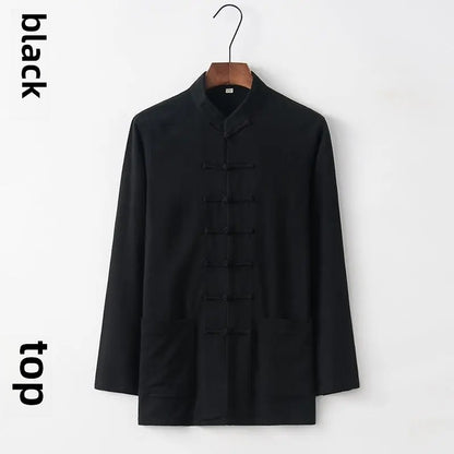 Spring Summer Long Sleeve Thin Men's Shirt Tang Suit Bamboo Cotton Linen Casual Vintage Chinese Style Kung Fu Tai Chi Tea Shirt