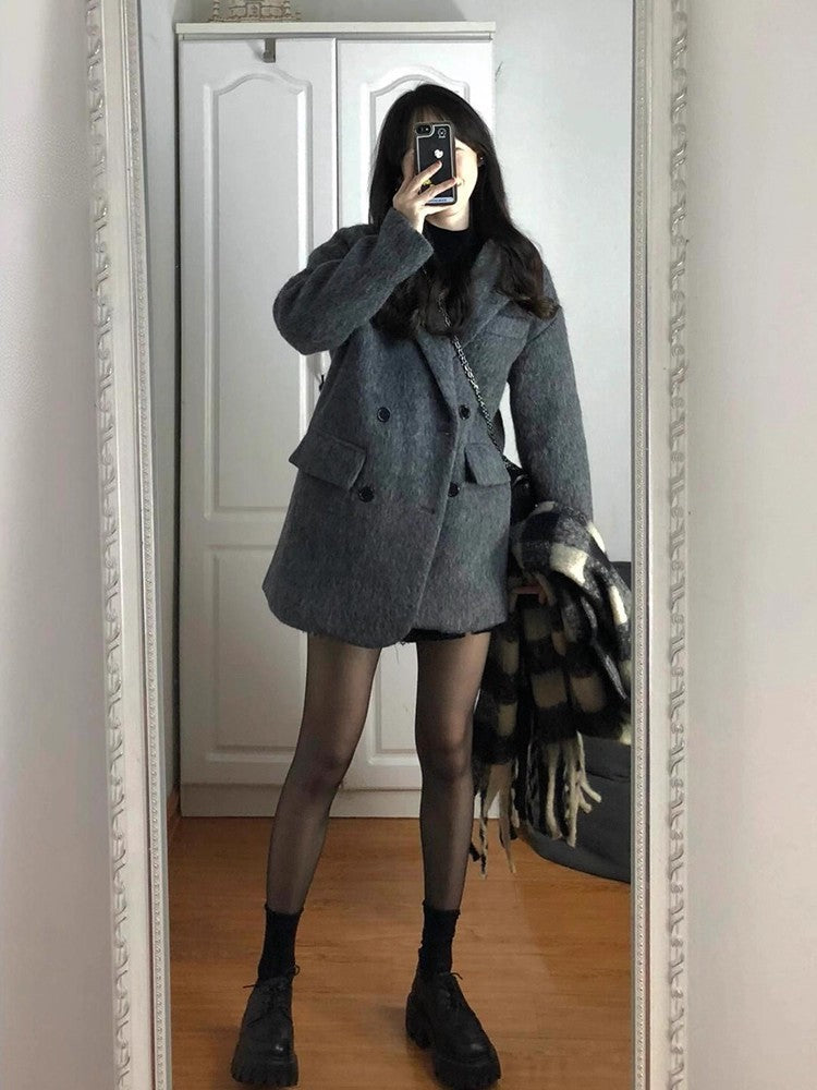 Temperament 2025 New Autumn Winter Women Woolen Suit Thick Coat Korean Style Wool Overcoat Female Office Lady Tops Female Jacket