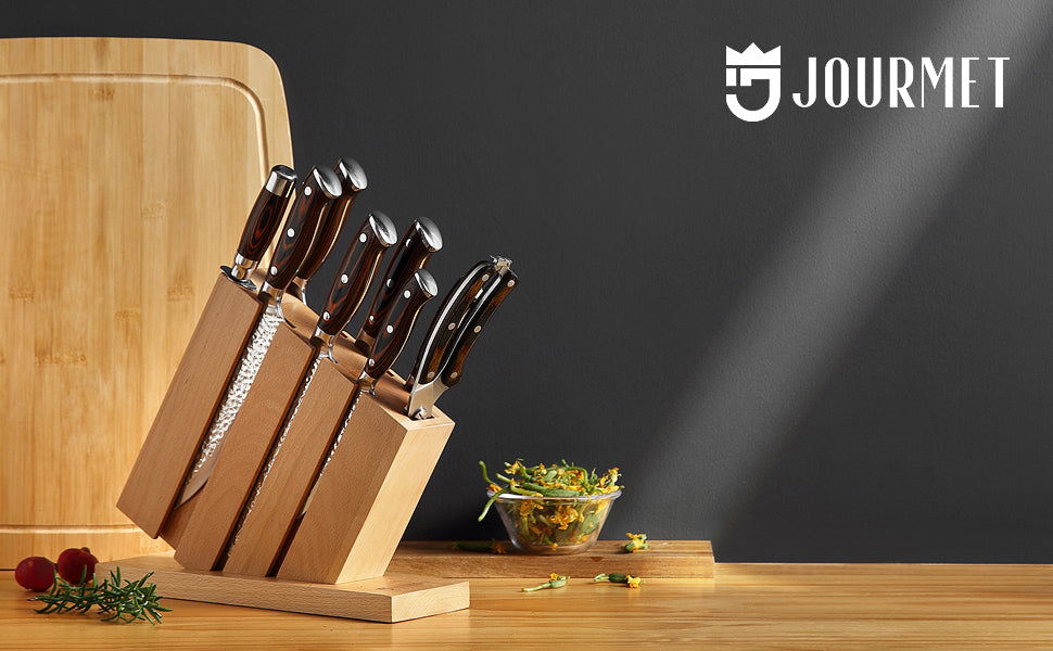 Knife Set with block, 9PC High Carbon Stainless Steel Knife Set with Pakka Wood Handle and Beech Wood Block