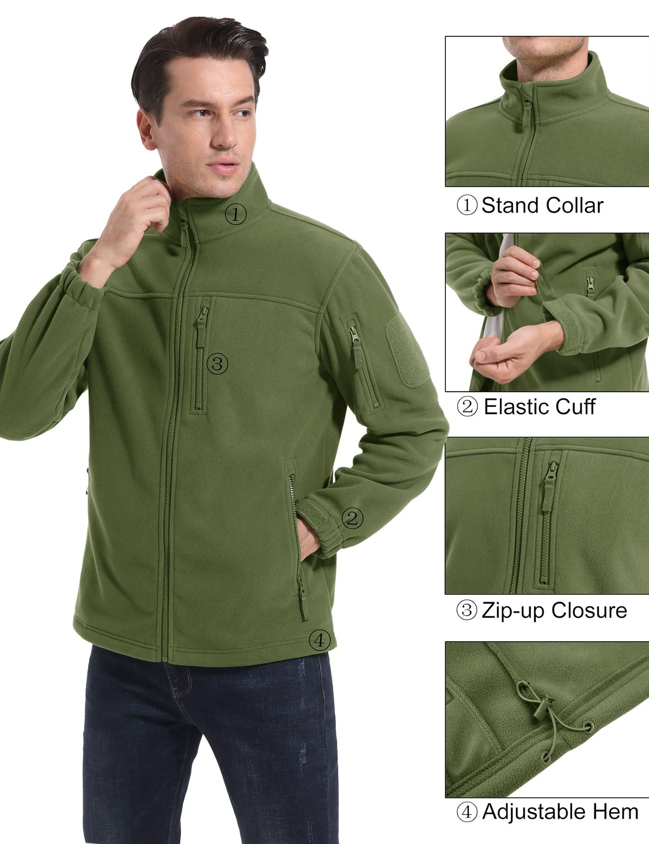 TACVASEN Winter Fleece Jacket Mens Zipper Pockets Work Jacket Thermal Warm Full Zip Fishing Hiking Coats Outwear Man Windbreaker