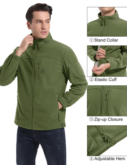 TACVASEN Winter Fleece Jacket Mens Zipper Pockets Work Jacket Thermal Warm Full Zip Fishing Hiking Coats Outwear Man Windbreaker
