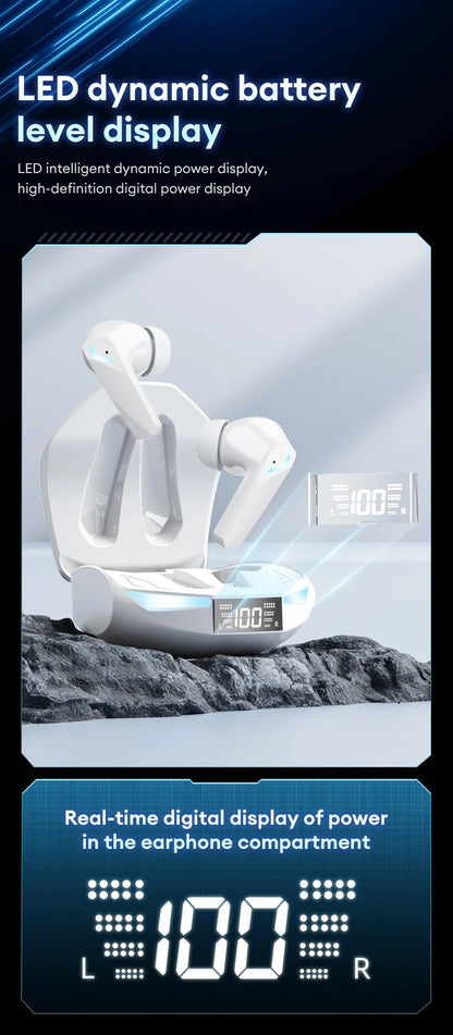 Fones de Ouvido Bluetooth V5.4 Lenovo XT53 Originais com Display LED de Energia Fone de Ouvido para Jogos Impermeável Anti-suor Fone de Ouvido Sem Fio Atualizado