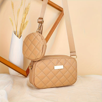 A fashionable crossbody bag set for women, featuring a coin purse, embroidery design, adjustable shoulder strap and zipper openi