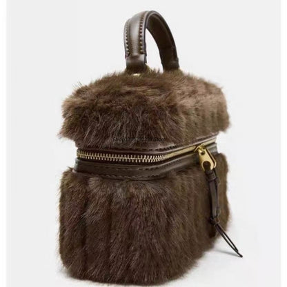 Faux Fur Mini Box Bags Luxury Designer Handbag for Women Trendy Ladies Fashion Casual Chain Elegant Shoulder Bags Crossbody Bag