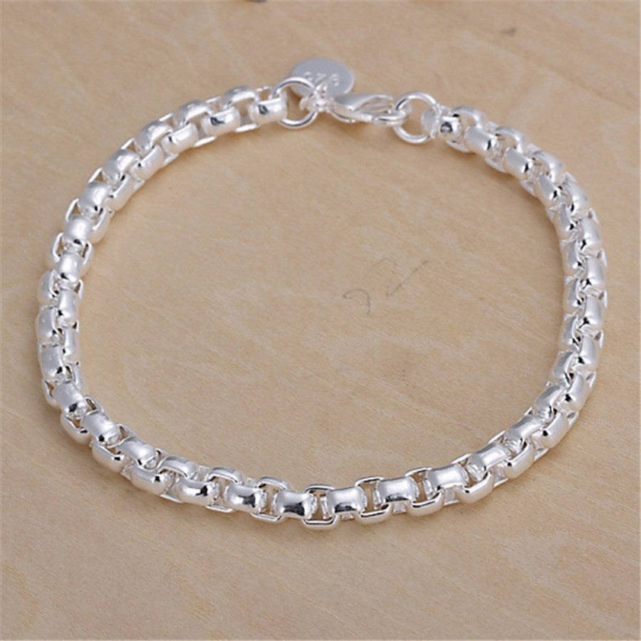 Pulseira Requintada em Prata Esterlina 925 com Corrente Sólida, Amuleto da Moda, Feminino e Masculino, Joias para Casamento, Modelos Lindos e Simples