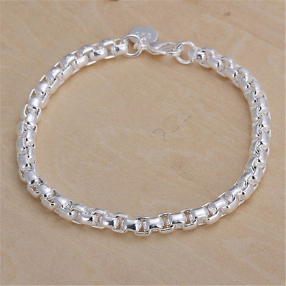 Pulseira Requintada em Prata Esterlina 925 com Corrente Sólida, Amuleto da Moda, Feminino e Masculino, Joias para Casamento, Modelos Lindos e Simples