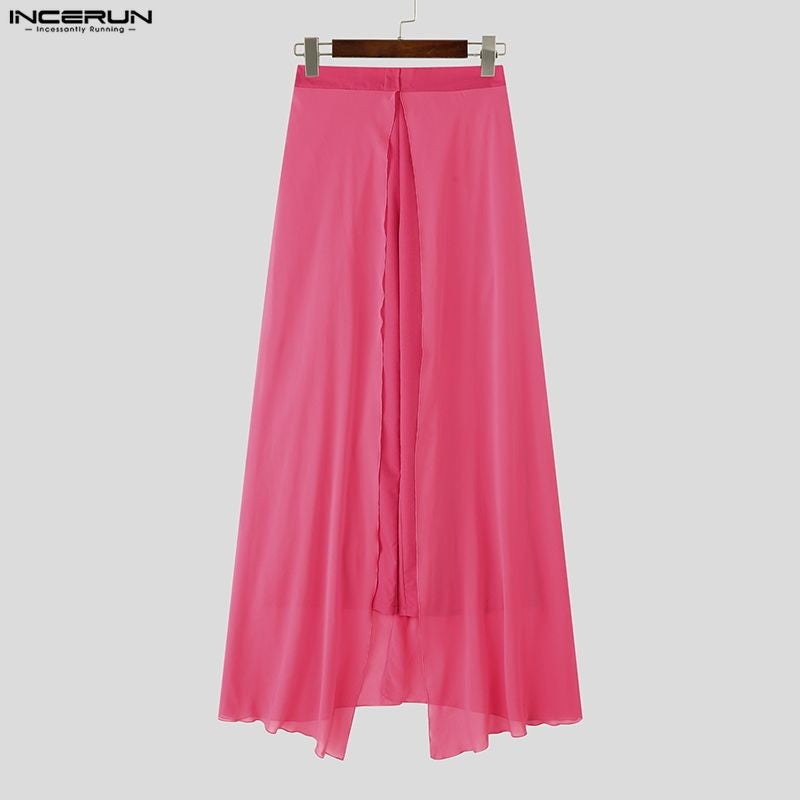 INCERUN Men's Pants Patchwork Elastic Waist Loose Casual Long Trousers Men Streetwear 2025 Fashion Male Irregular Pants S-5XL