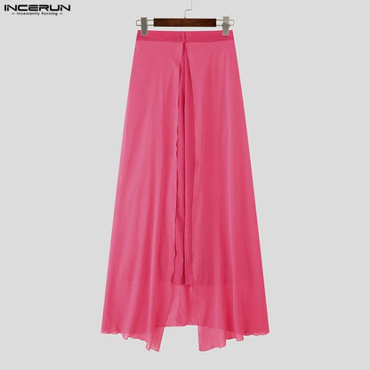 INCERUN Men's Pants Patchwork Elastic Waist Loose Casual Long Trousers Men Streetwear 2025 Fashion Male Irregular Pants S-5XL