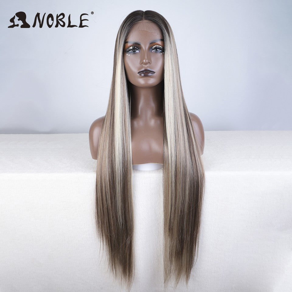 Perucas Noble Cosplay Para Mulheres Negras Perucas Sintéticas Lisas de Renda de 38 Polegadas Peruca Loira Ombre de Renda Peruca Sintética Loira de Renda Cosplay