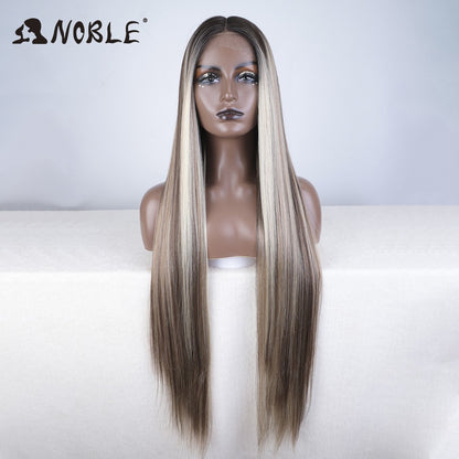 Perucas Noble Cosplay Para Mulheres Negras Perucas Sintéticas Lisas de Renda de 38 Polegadas Peruca Loira Ombre de Renda Peruca Sintética Loira de Renda Cosplay