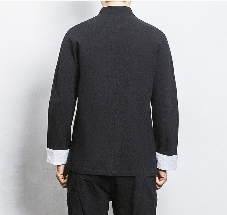 New Crane Embroidery Top Traditional Chinese Clothing for Men Vintage Half Sleeve Linen Shirts Solid Madarin Collar Hanfu Kungfu