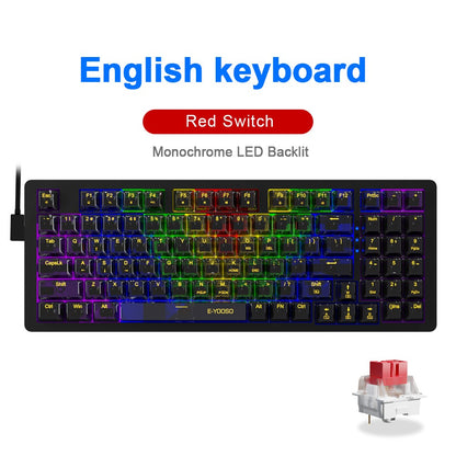 Teclado Mecânico Gamer E-YOOSO Z94 USB com Fio LED Monocromático Retroiluminado Switch Azul Vermelho 94 Teclas para Computador Laptop PC