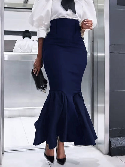 Ele Pure Color Wrap around Midi Skirt for Women Sli Faionable Transoceanic New Arrival A-Line Long Skirt