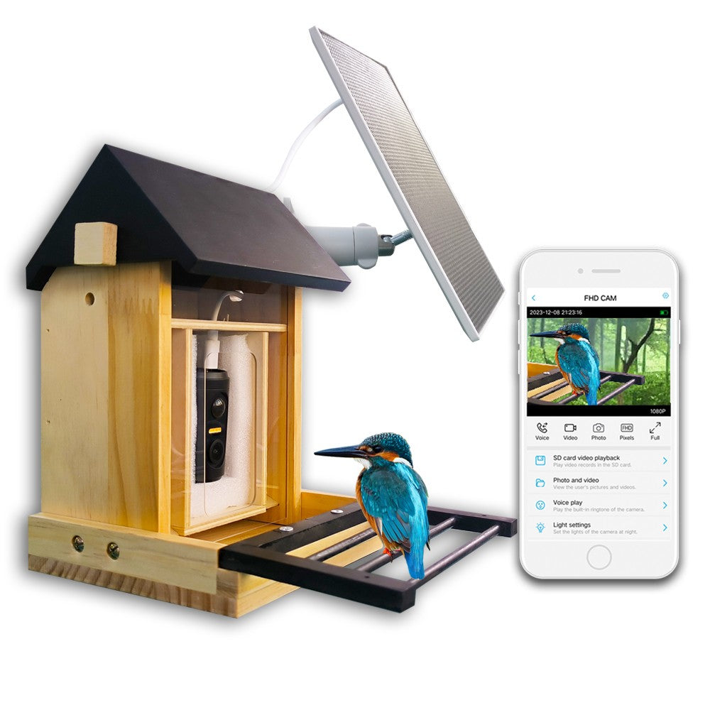 1080P Bird Feeder Camera Built-in Battery Solar Low Power Night Vision Outdoor IP66 Waterproof 2.4G WIFI Camera Connected Feeder