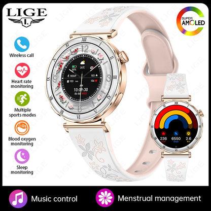 LIGE New Ultra Thin Smart Watch Women Screen Always Display Time Diamond Luxury Bracelet Voice Calling AMOLED Smartwatch Ladies
