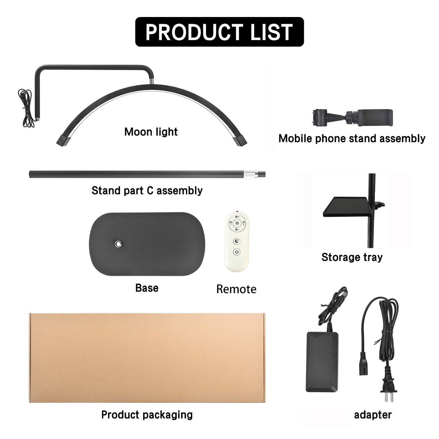 Fosoto 28inch 45w Half-Moon Lamp LED Video Ring Light with Remote Control & Tray Eyelash Extension Salon Professional Lighting