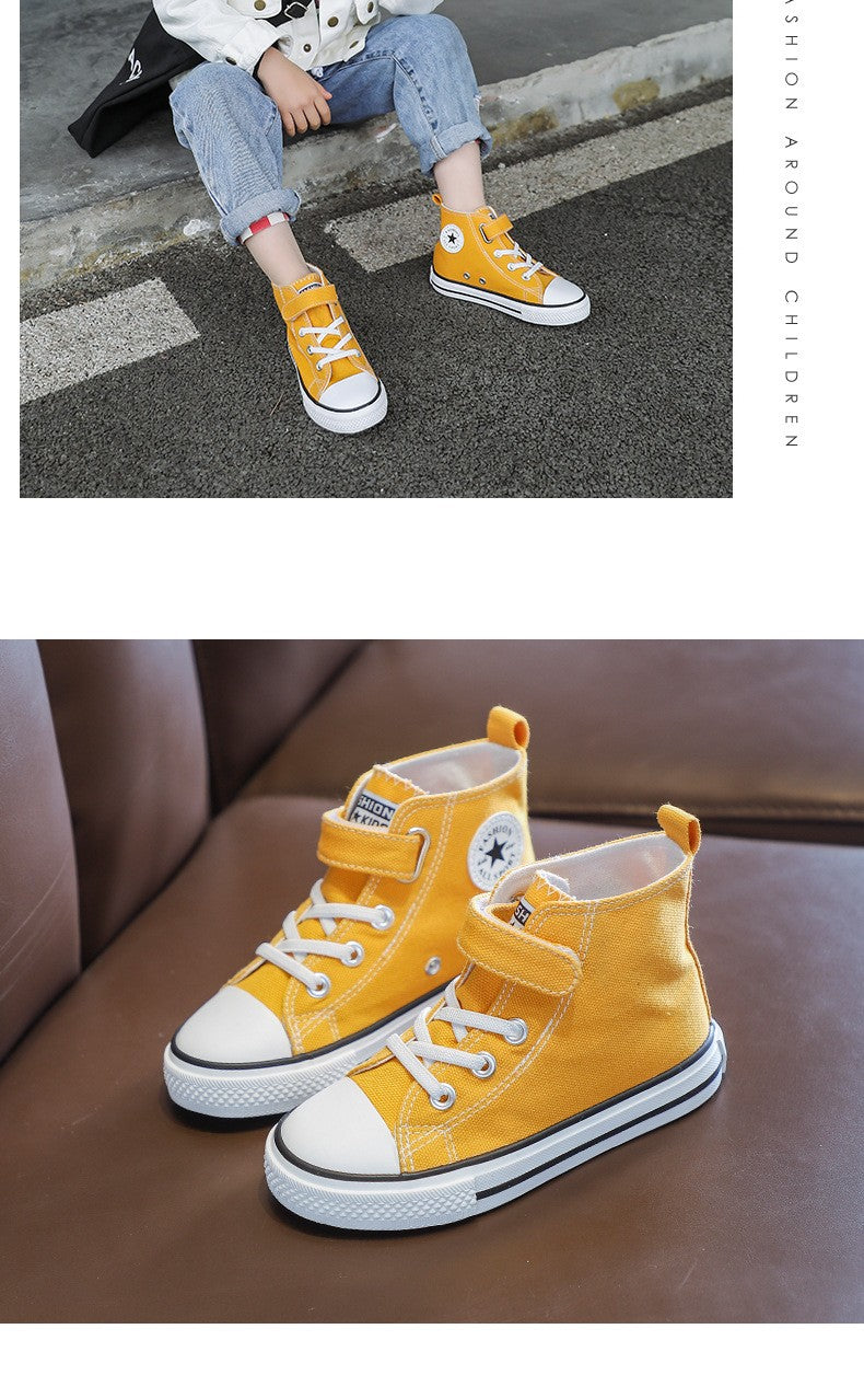 Children Canvas Shoes High-Top Boys and Girls Shoes White Board Shoes Small White Shoes New Kindergarten Baby Cloth Shoes