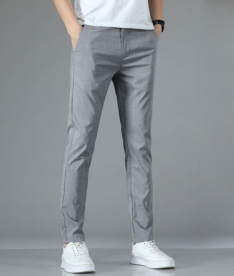 Male Suit Trousers Check Cooling Ice Silk Plaid Straight Up Clothes Offer Slacks Designer Men's Summer Pants Fabric 2025 Classic