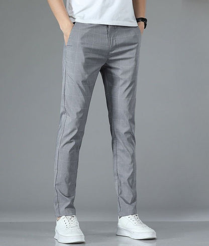 Male Suit Trousers Check Cooling Ice Silk Plaid Straight Up Clothes Offer Slacks Designer Men's Summer Pants Fabric 2025 Classic