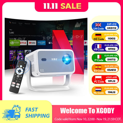 Projetor Inteligente XGODY N6 500 ANSI Netflix Oficial Beamer 4K Nativo 1080P Whale OS WiFi Bluetooth HDMI Home Theater