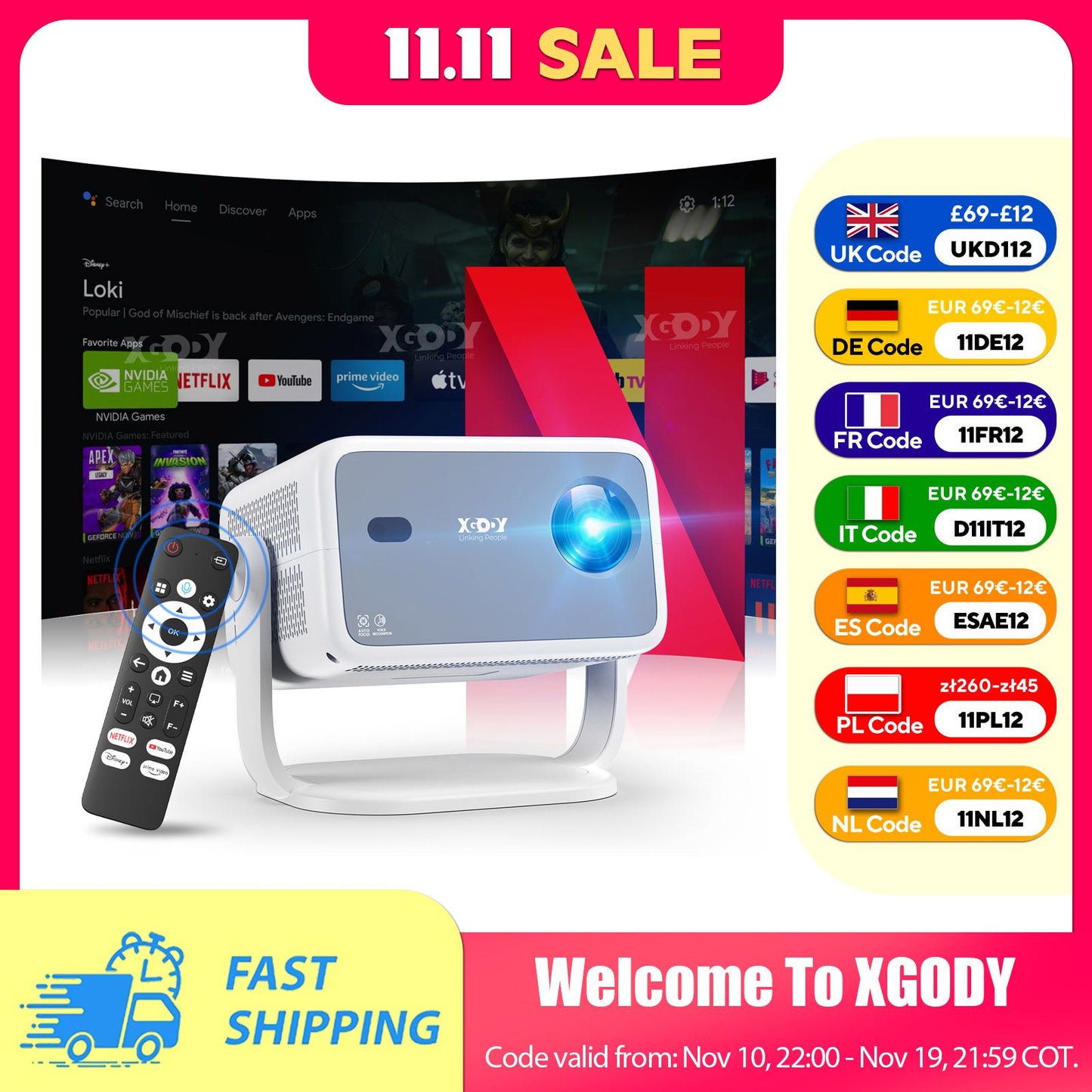 Projetor Inteligente XGODY N6 500 ANSI Netflix Oficial Beamer 4K Nativo 1080P Whale OS WiFi Bluetooth HDMI Home Theater