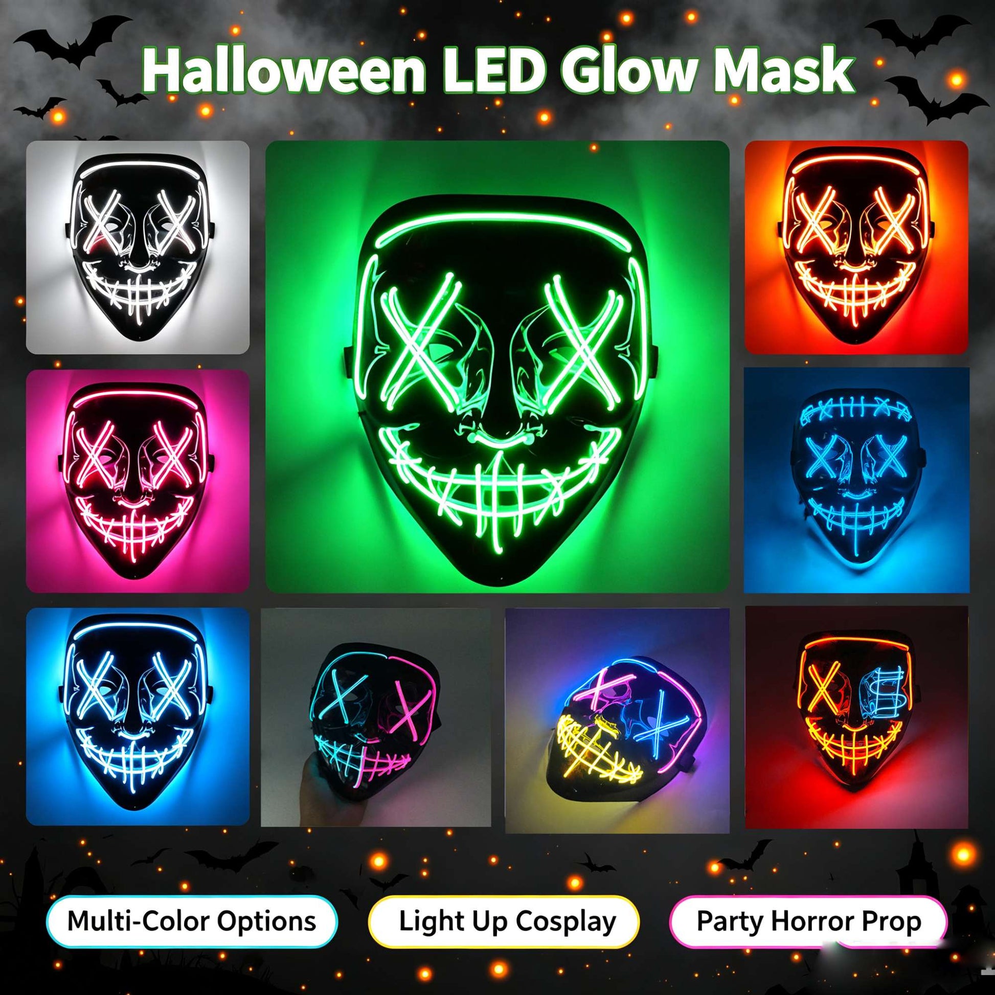 Wireless Purge Luminous LED Mask Adult Full Face Headgear Costumes Cosplay Mask Carnival Horror Masquerade Glow In The Dark