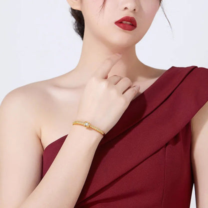 Pulseira de ouro AU999 com fechos de diamante, pulseira feminina simples e leve AU750, joia de ouro 24K verdadeiro