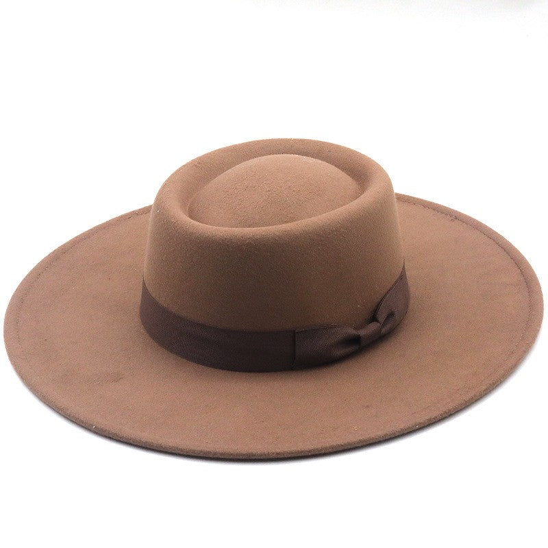 Chapéu Fedora Feminino De Lã Feltro Preto Liso Com Aba Larga De 9,5 Cm E Topo Reto, Com Laço, Vintage, Igreja, Casamento, Panamá