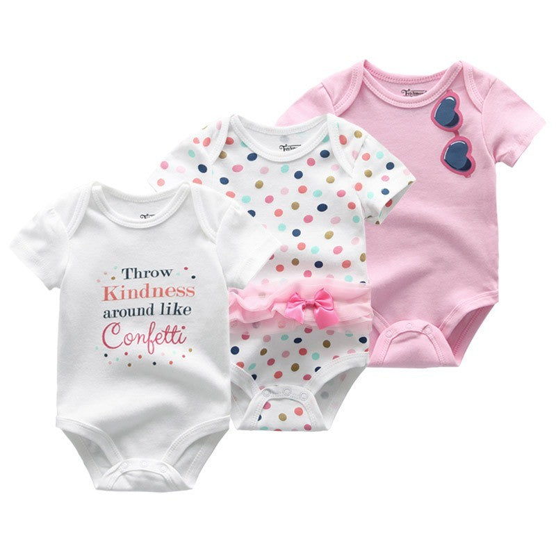 Kiddiezoom 3 Pcs Newborn Cartoon Short Sleeve Baby Boy Girl Bodysuits Soft 100%Cotton Baby Onesies Unisex Baby Clothes