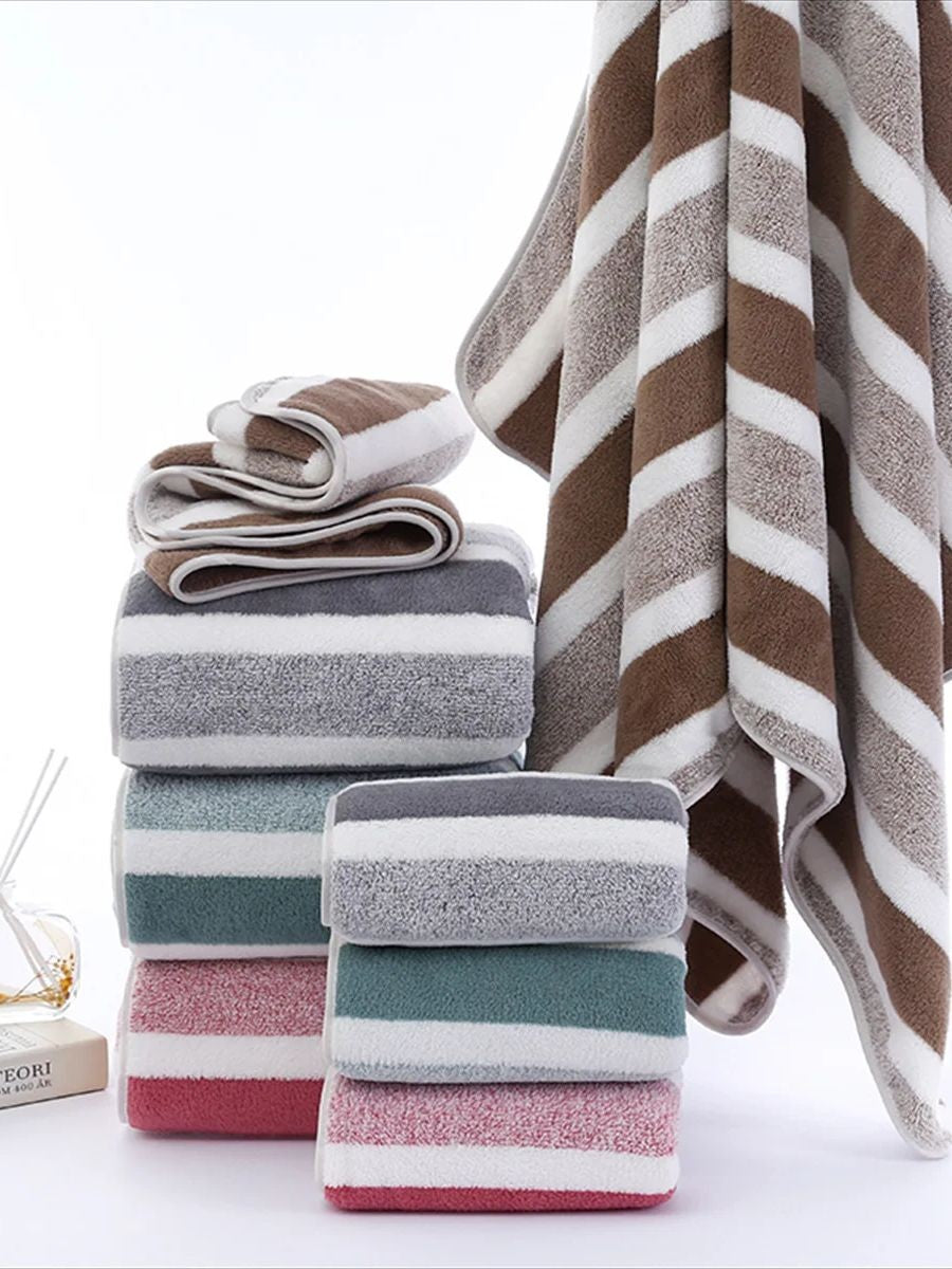 Quick-Drying Striped Towel Set For Soft And Absorbent Bathroom Experience Bath Towel Or Hand Towel