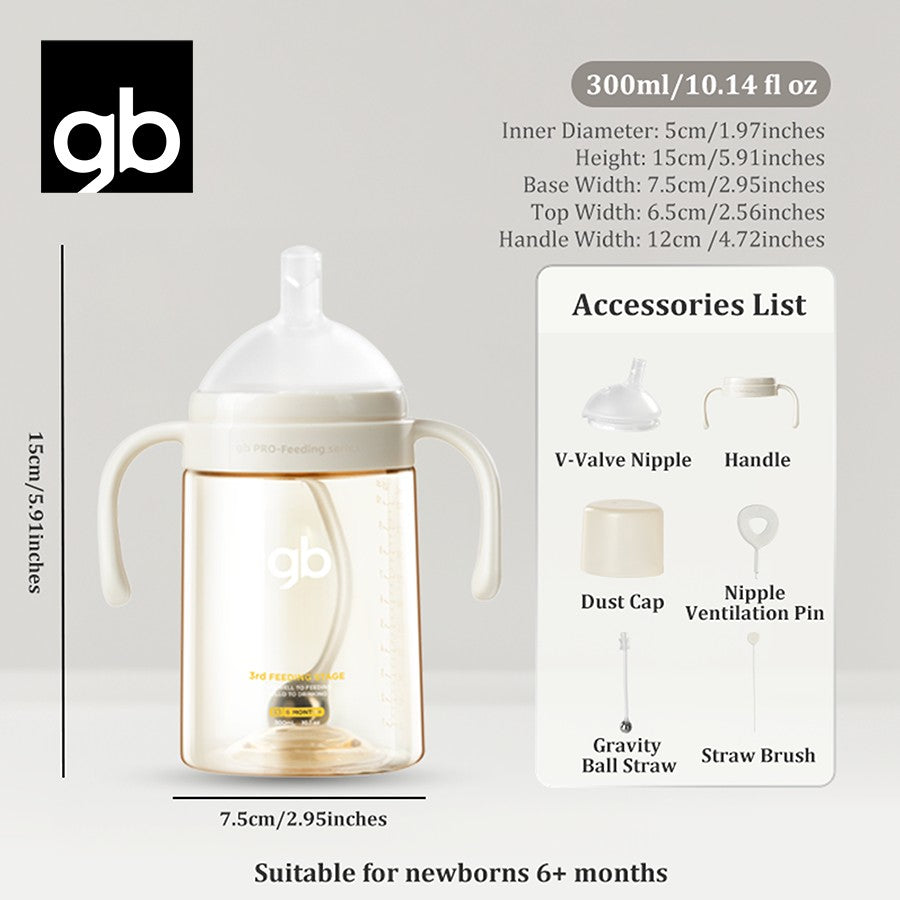 gb PPSU Baby Bottles 3 Sizes, Liquid Separation Tech, 7FB Breast-like Nipple & V-Valve Straw, No Spit-Up, BPA-Free
