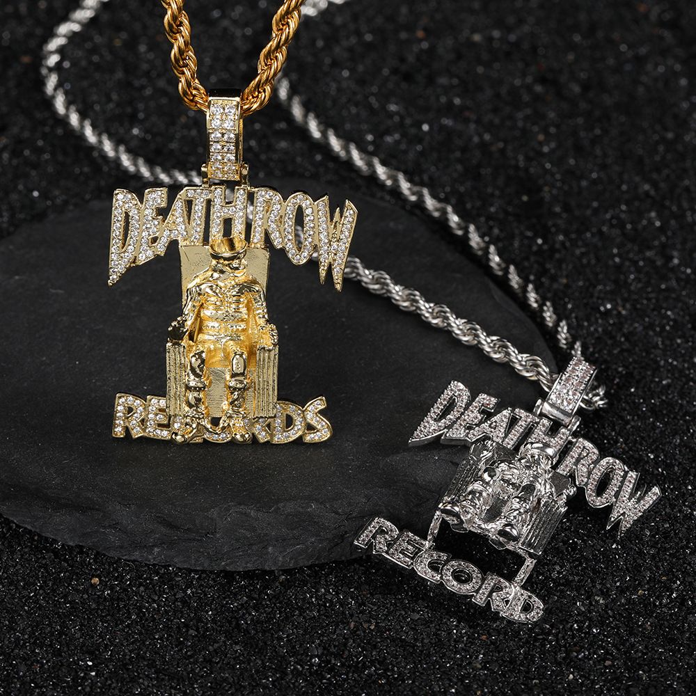 Hip Hop Jewelry Deathrow Records Pendant Necklaces for Men Iced Out Cubic Zirconia Charms 18K Gold Plated Copper Pendants