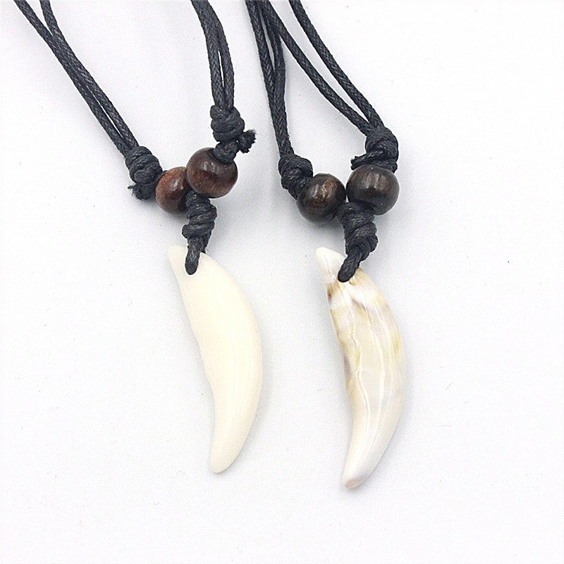 Colar Masculino Feminino Imitação Osso Pingente Amuleto Tibetano Presas Dente de Lobo Tibetano Natural Verdadeiro Vintage Branco Marrom Cru