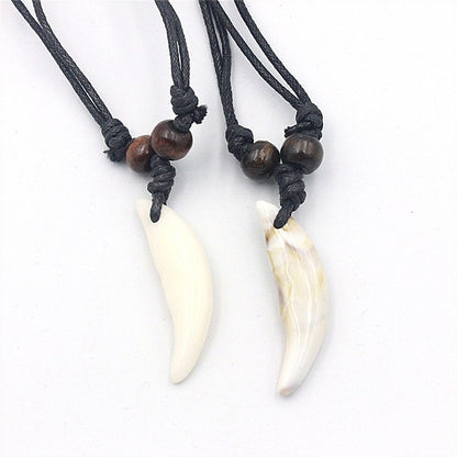 Colar Masculino Feminino Imitação Osso Pingente Amuleto Tibetano Presas Dente de Lobo Tibetano Natural Verdadeiro Vintage Branco Marrom Cru