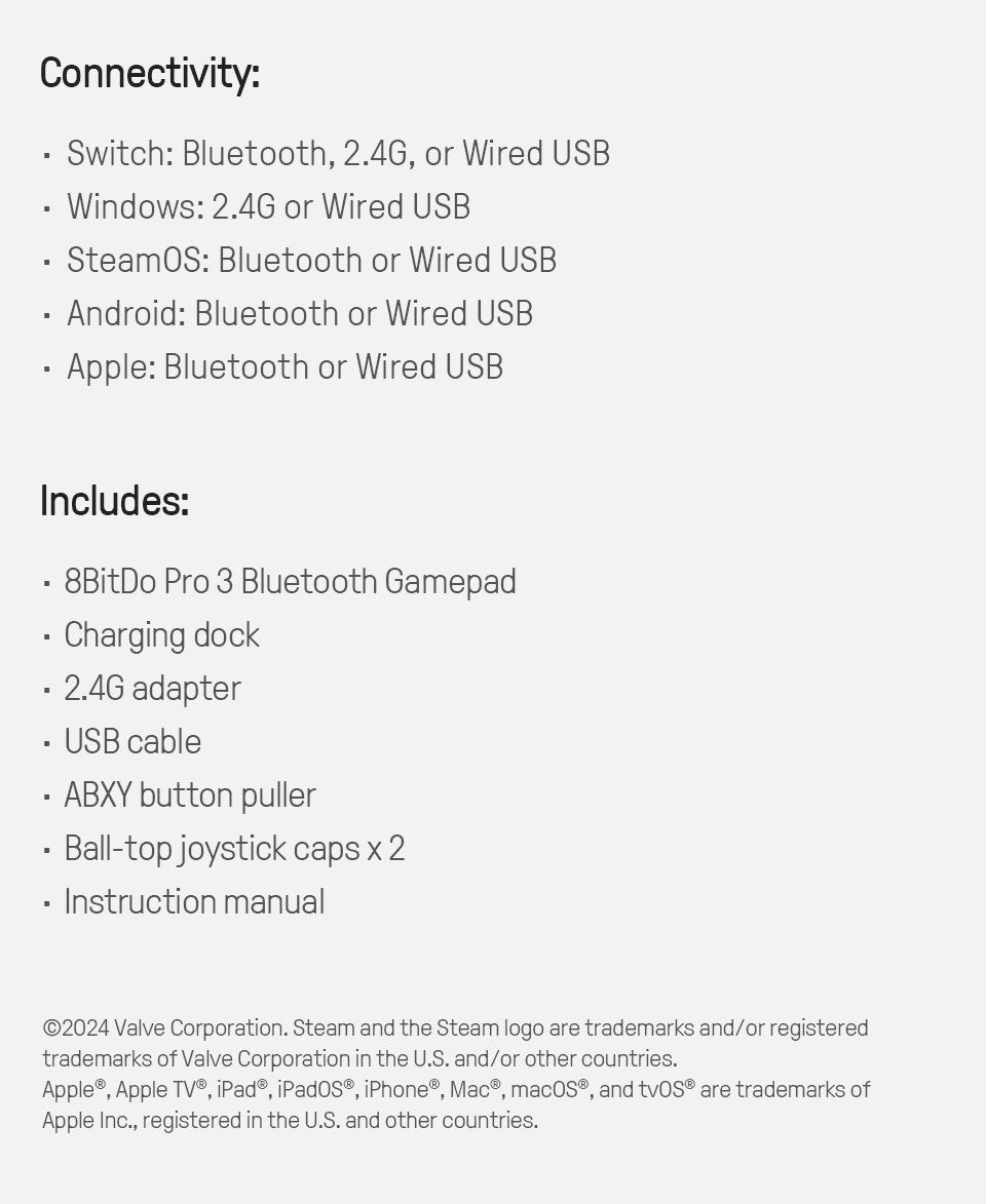 8BitDo Pro 3 Bluetooth Controller for Nintendo Switch 1/2 with TMR Joysticks, Charging Dock for Windows, Apple, SteamOS, Android