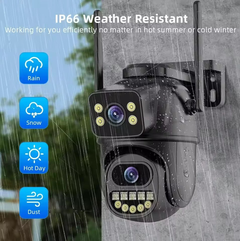 Câmera de vigilância WiFi 4K 8MP, detecção humana por IA, lente dupla, zoom digital 4X, câmeras IP PTZ de segurança externa