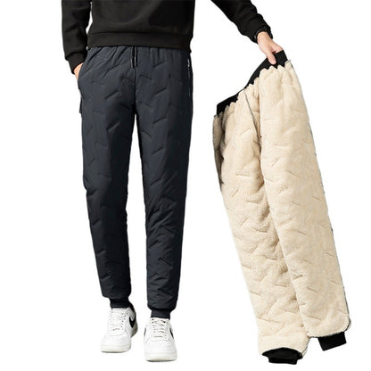 Calça Masculina de Moletom Grossa de Lã Impermeável Inverno Corta-Vento Casual Calça Pesada Calça de Lã de Cordeiro Quente Agasalho