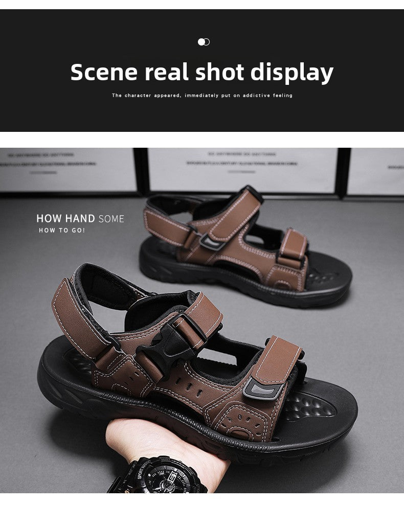 Summer Men Sandals PU Leather Lightweight Open Toe Flat Mens Casual Shoes Outdoor Walking Sandals for Men Beach Shoes Size 39-46