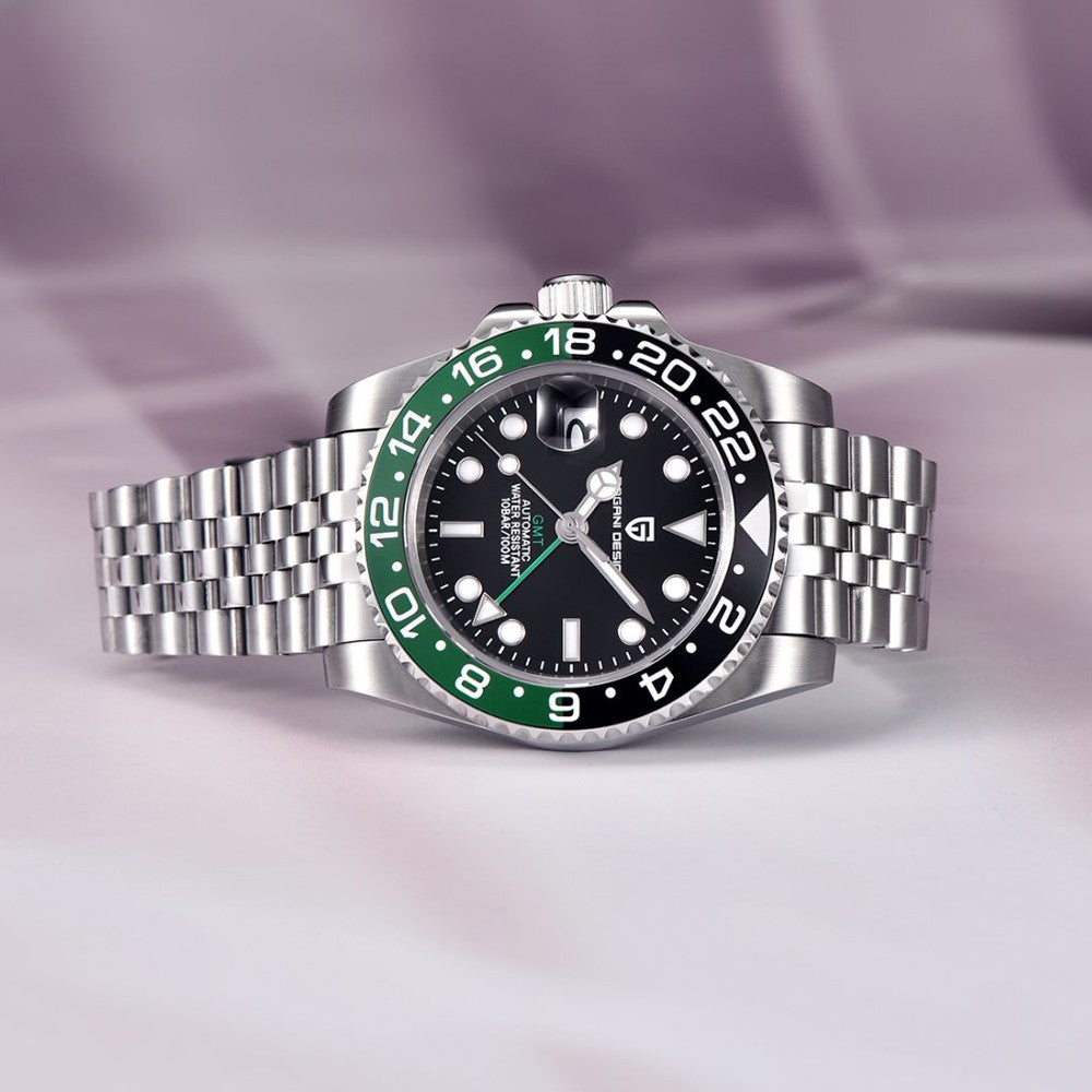 PAGANI DESIGN PD-1662 Luxury GMT Men Mechanical Wristwatch Sapphire Glass Stainless Steel 100M Waterproof Automatic Watches