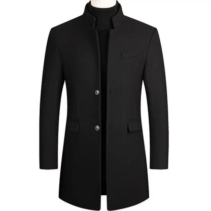 Autumn and winter men's woolen overcoat, mid-length trench coat with cotton and thick men's jacket, middle-aged overcoat