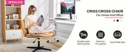 Redlife Criss Cross Chair with Rotating Adjustable Legs Office Chair Durable Pu Leather Wrapped Double Cushion for Home & Office