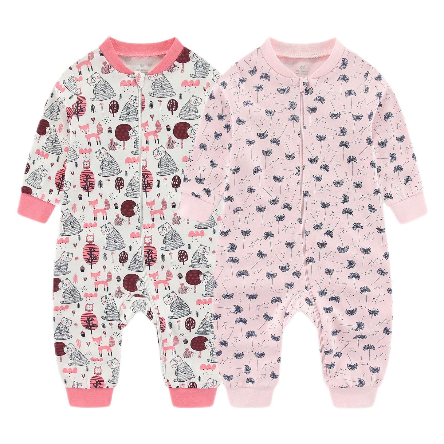 Kiddiezoom 1/2Pcs Fashion Christmas Cartoon 100%Cotton zipper Baby Boy Girl Rompers Soft newborn Clothes